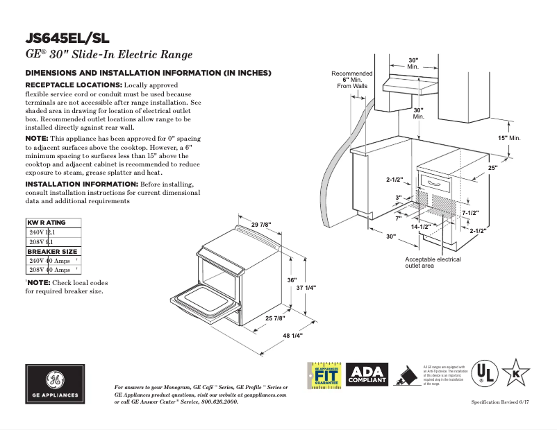 Page n°1 - Fiche technique GE JS645SLSS