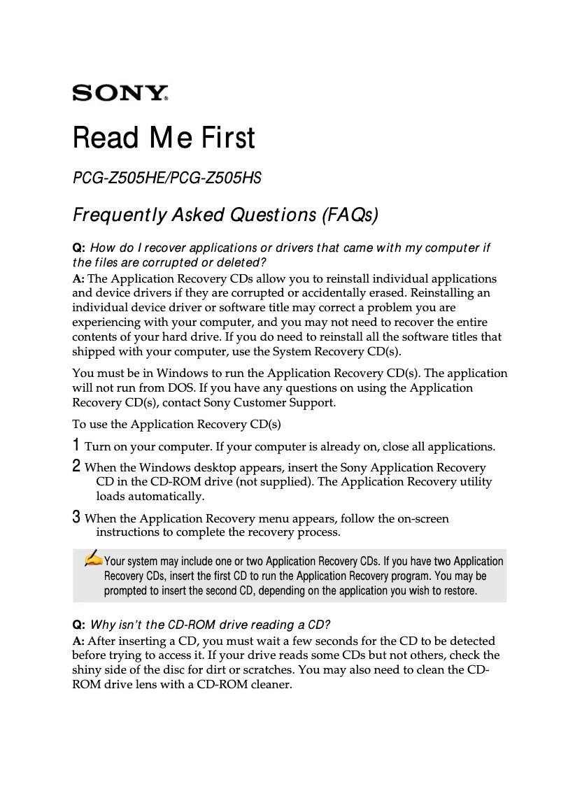 Página 1 del manual Guía de instalación Sony Vaio PCG-Z505HS