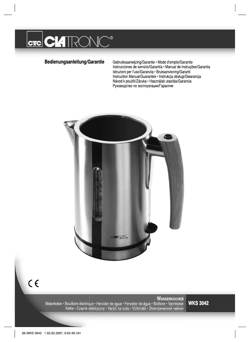 Page 1 de la notice Manuel utilisateur Clatronic WKS 3042