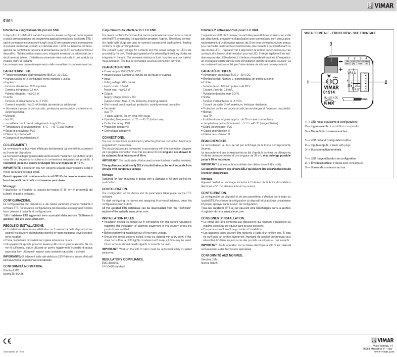 Page 1 de la notice Instructions / montage Vimar 01514