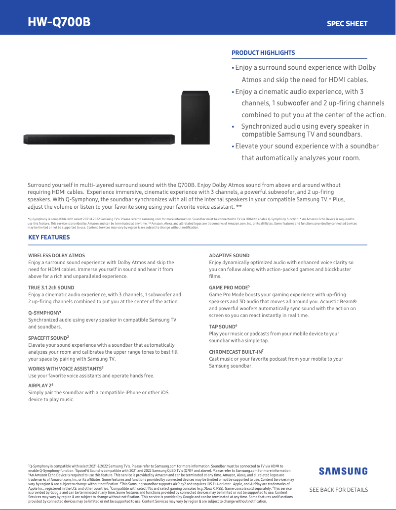 Image de la première page du manuel de l'appareil HW-Q700B