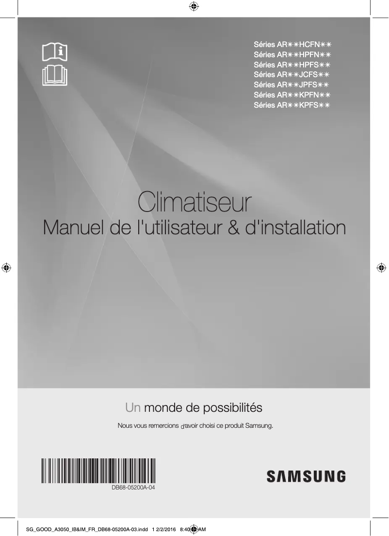 Page 1 de la notice Manuel utilisateur Samsung AR12KPFNDWKXSG