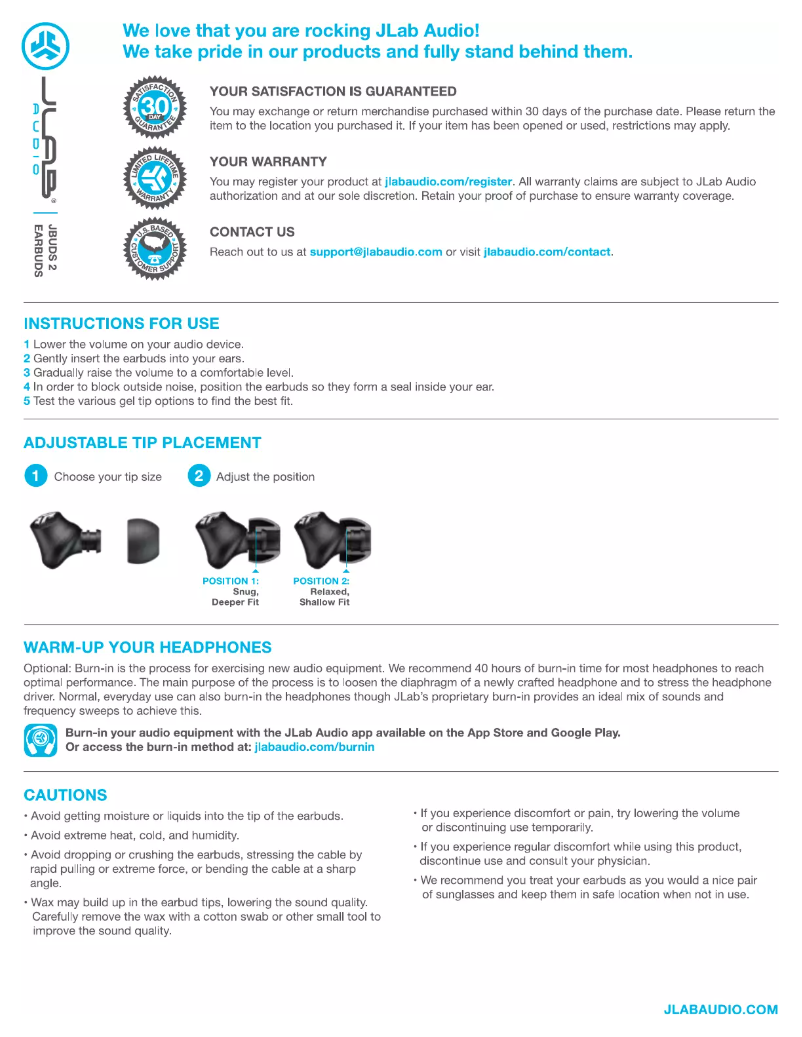 Page n°1 - Manuel utilisateur JLab JBuds2 Signature