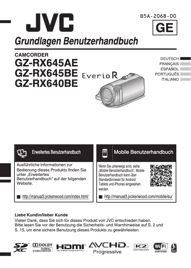 Image de la première page du manuel de l'appareil GZ-RX640