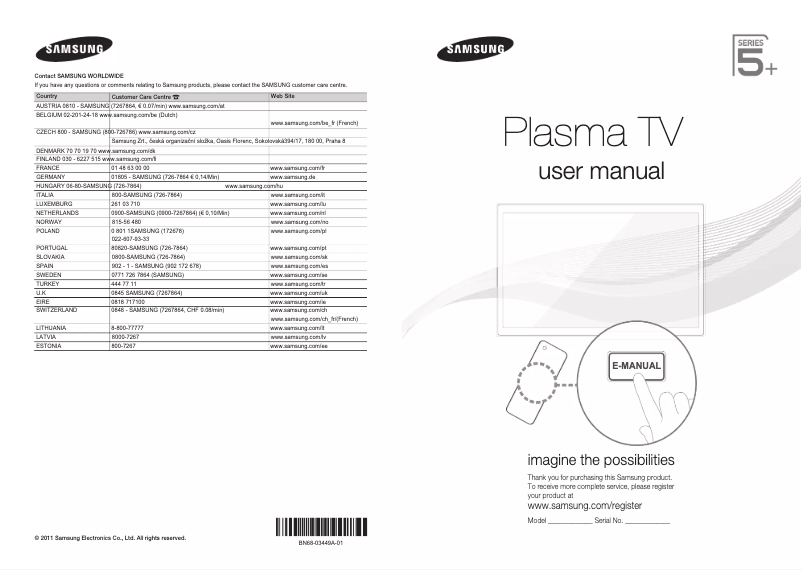 Page 1 de la notice Guide d'installation Samsung PS51D550C1W