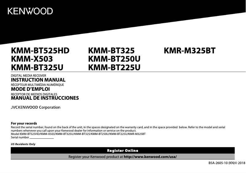 Image de la première page du manuel de l'appareil KMM-BT225U