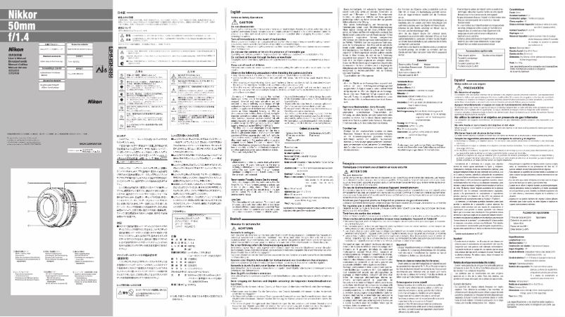 Page 1 de la notice Manuel utilisateur Nikon Nikkor 50mm f/1.4