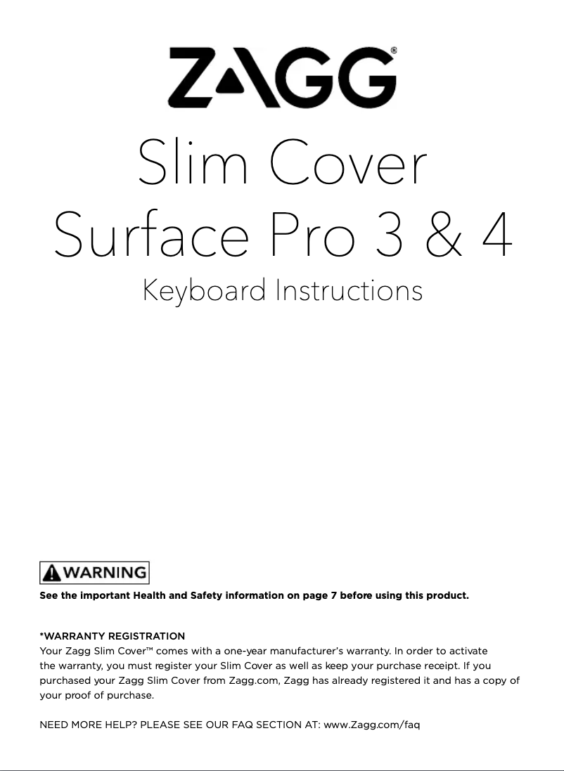 Page 1 de la notice Manuel utilisateur Zagg Slim cover