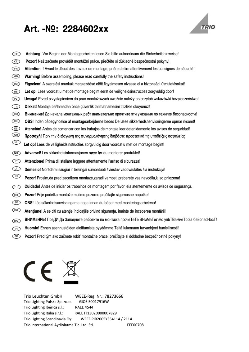 Page 1 de la notice Manuel utilisateur Trio Lighting Colorado 228460242