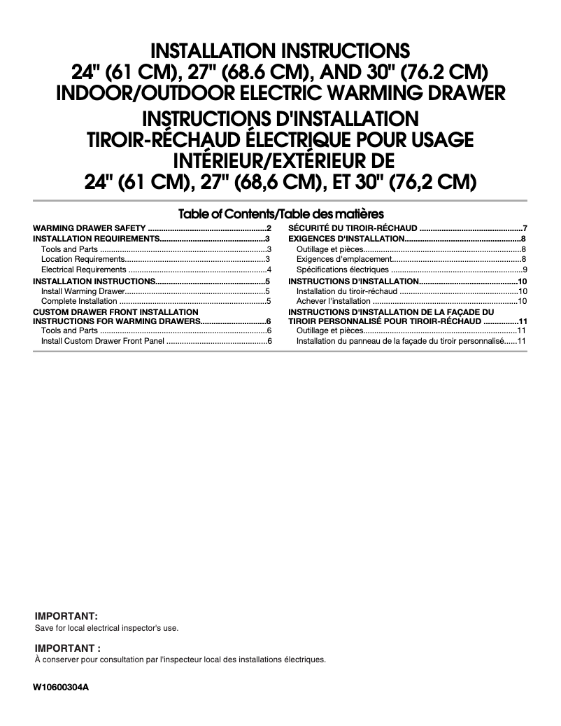 Page 1 de la notice Guide d'installation KitchenAid KEWS175BPA