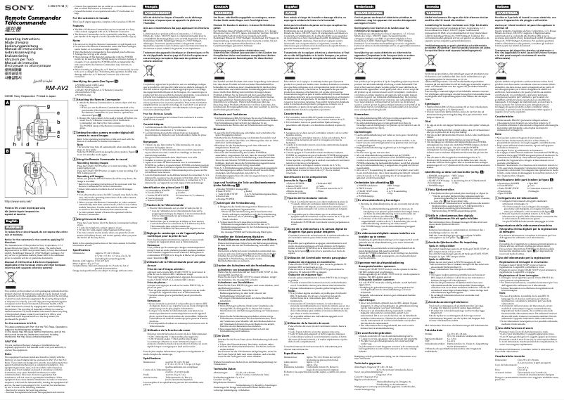 Page n°1 - Manuel utilisateur Sony RM-AV2