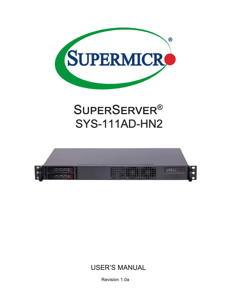 Page 1 de la notice Manuel utilisateur Supermicro SuperServer SYS-111AD-HN2