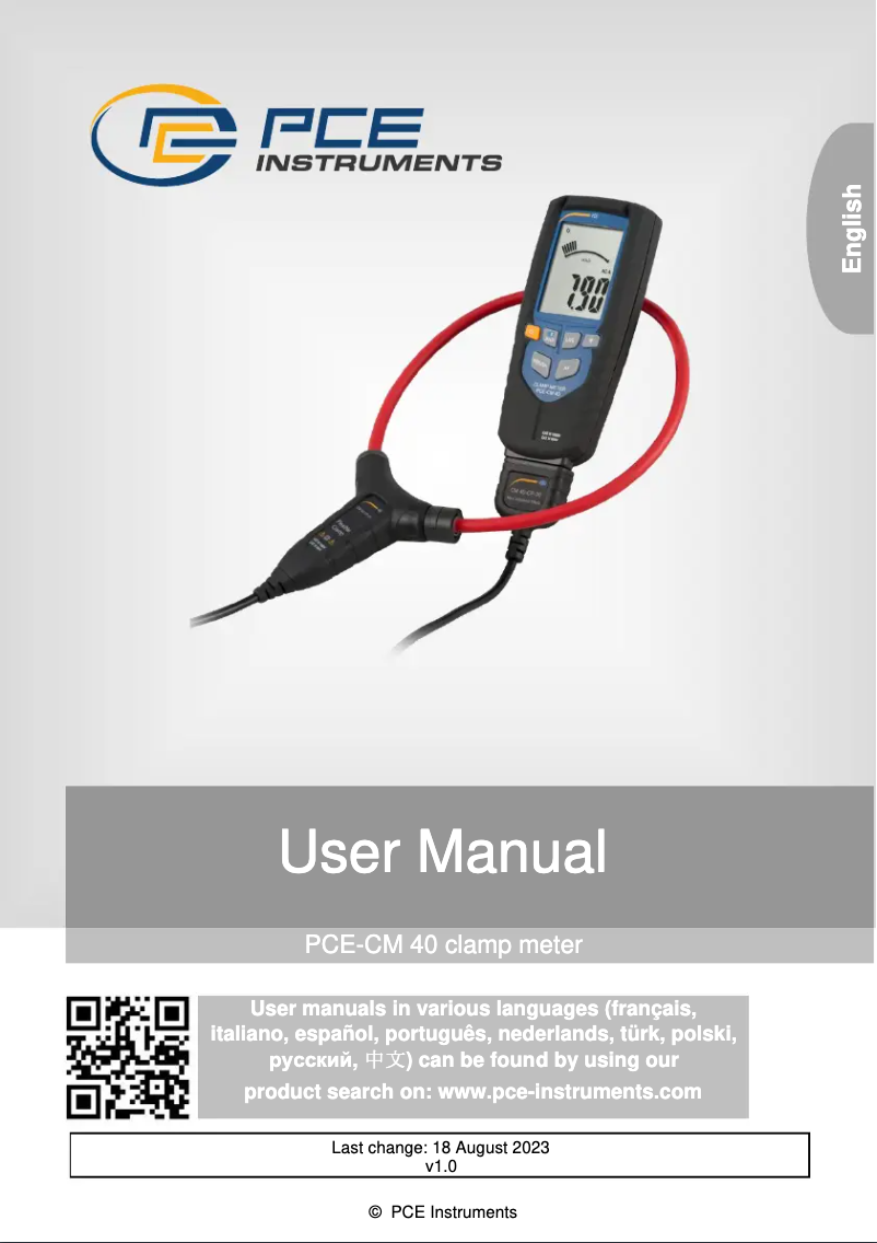 Page n°1 - Manuel utilisateur PCE Instruments PCE-CM 40