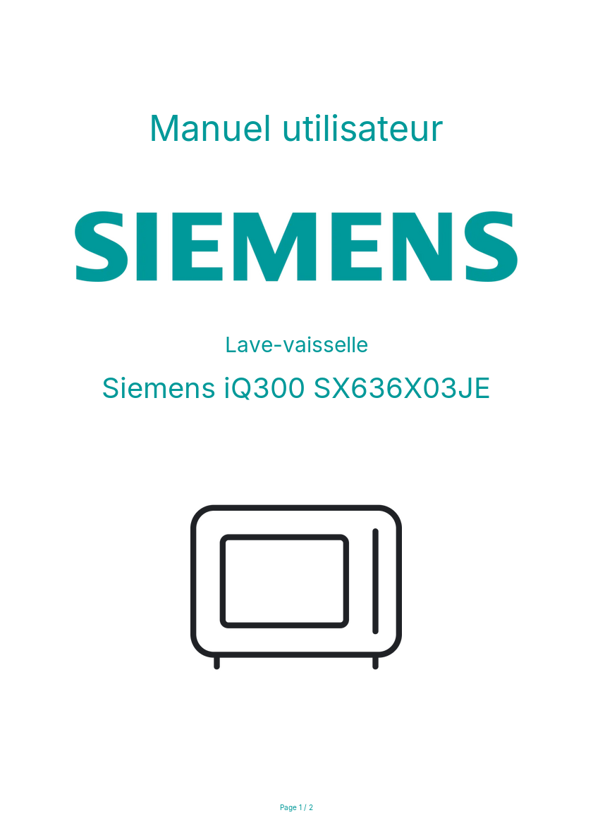 Page n°1 - Manuel utilisateur Siemens iQ300 SX636X03JE