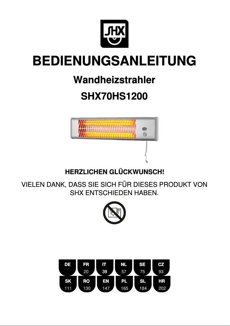 Image de la première page du manuel de l'appareil SHX70HS1200