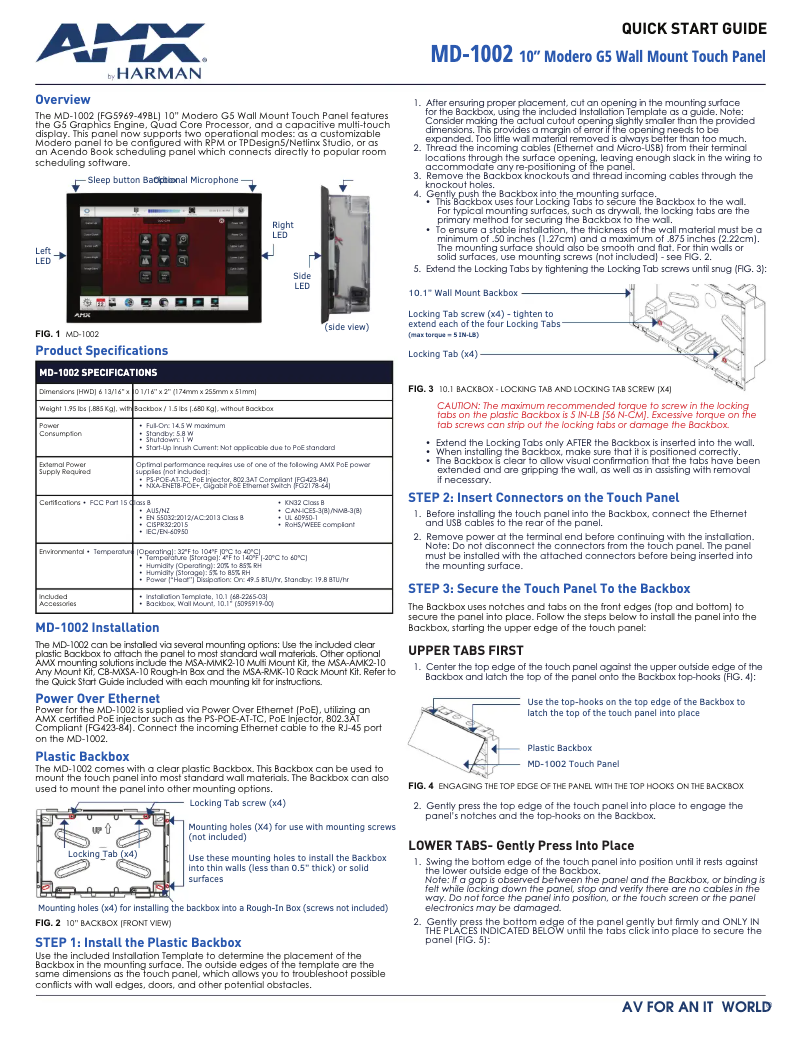 Page 1 de la notice Guide de démarrage rapide AMX MD-1002