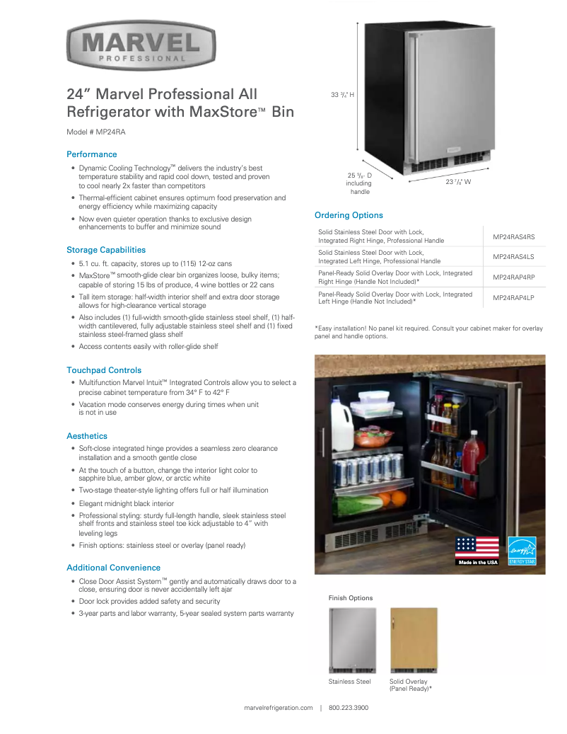 Page 1 de la notice Fiche technique Marvel MP24RAS4LS