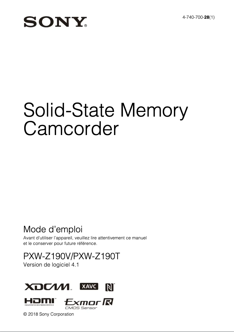Page n°1 - Manuel utilisateur Sony PXW-Z190T