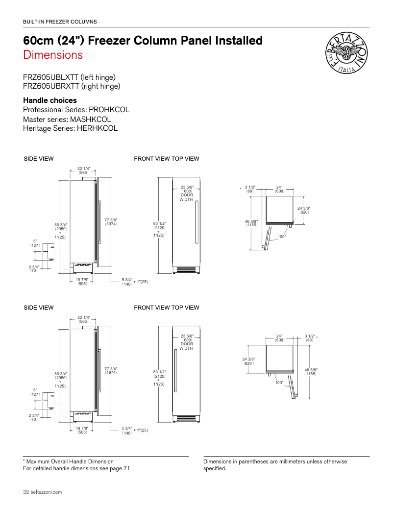 Page n°1 - Instructions / montage Bertazzoni FRZ605UBLXTT