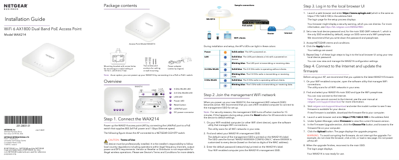 Page 1 de la notice Guide d'installation Netgear WAX214PA