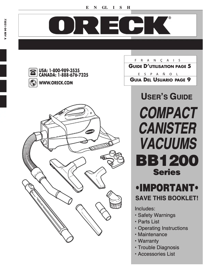 Página 1 del manual Manual de usuario Oreck BB1200