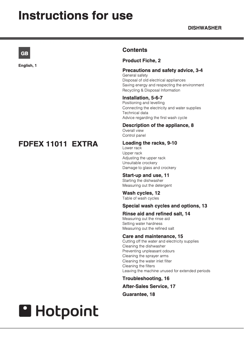 Page n°1 - Manuel utilisateur Hotpoint FDFEX 11011 K