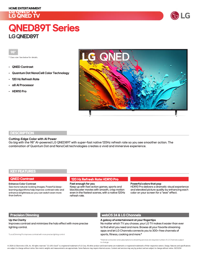 Page n°1 - Fiche technique LG 98QNED89TUA