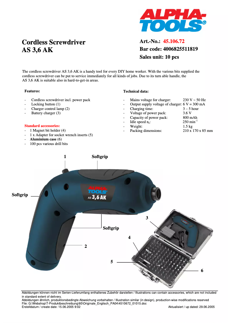 Image de la première page du manuel de l'appareil AS 3,6 AK