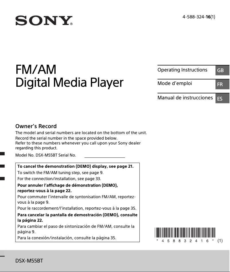 Page 1 de la notice Manuel utilisateur Sony DSX-M55BT
