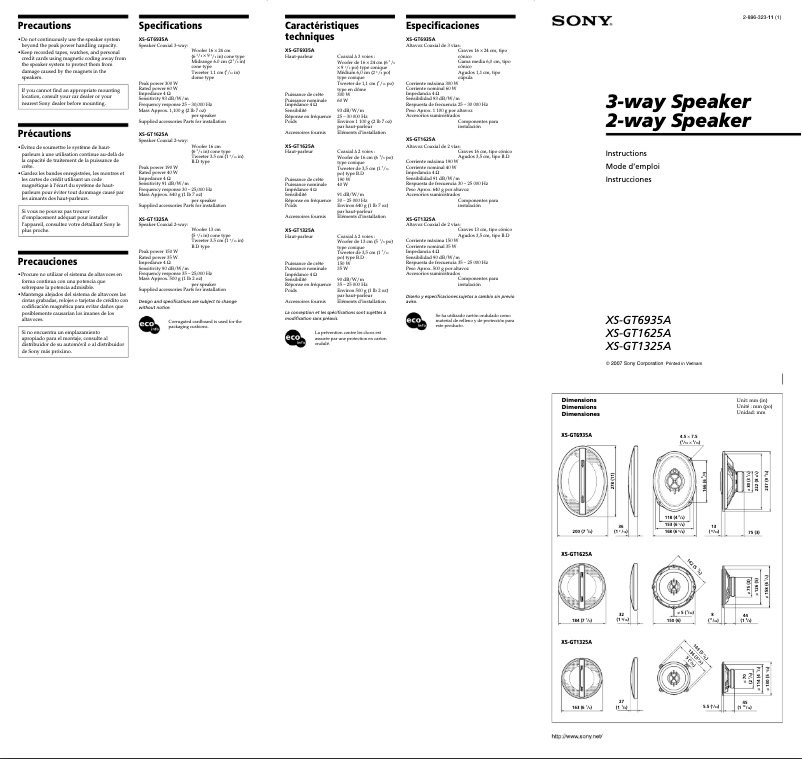 Page n°1 - Manuel utilisateur Sony XS-GT6935A