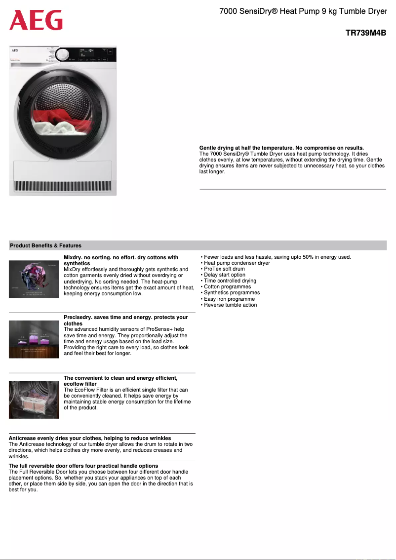 Page 1 de la notice Fiche technique AEG TR739M4B