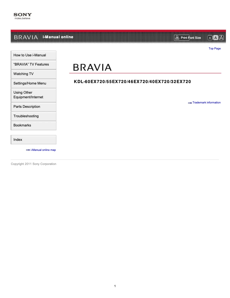 Page n°1 - Manuel utilisateur Sony Bravia KDL-60EX720