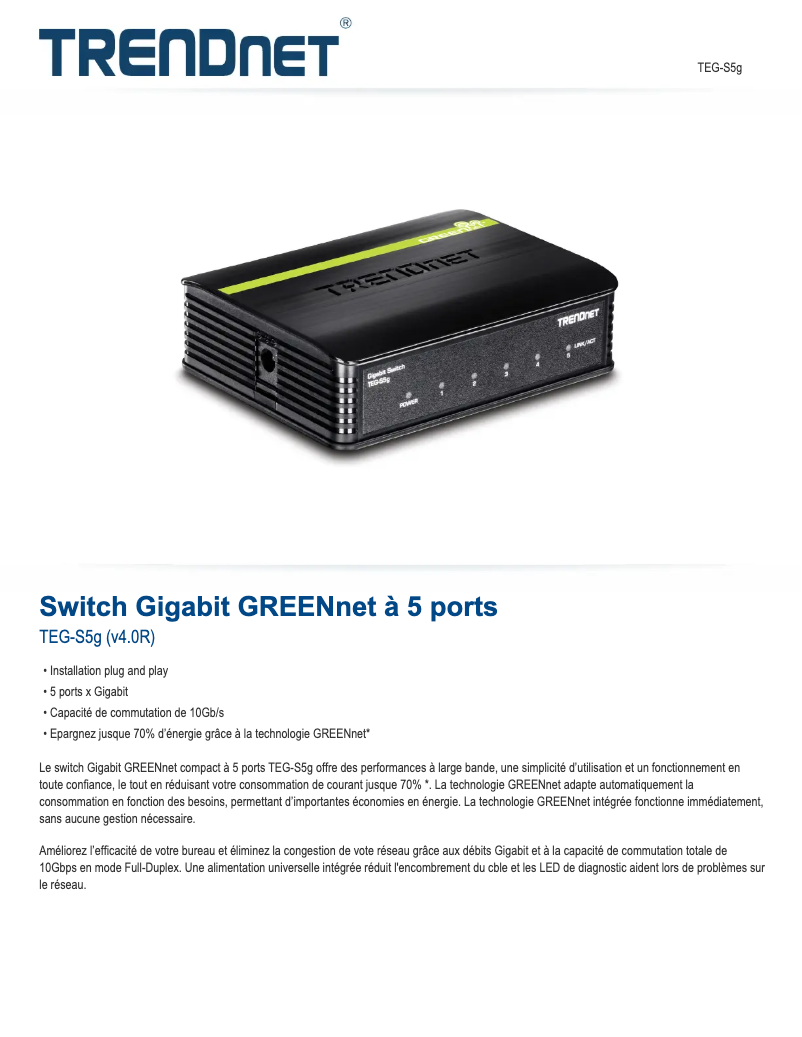 Page n°1 - Fiche technique TRENDnet TEG-S5g