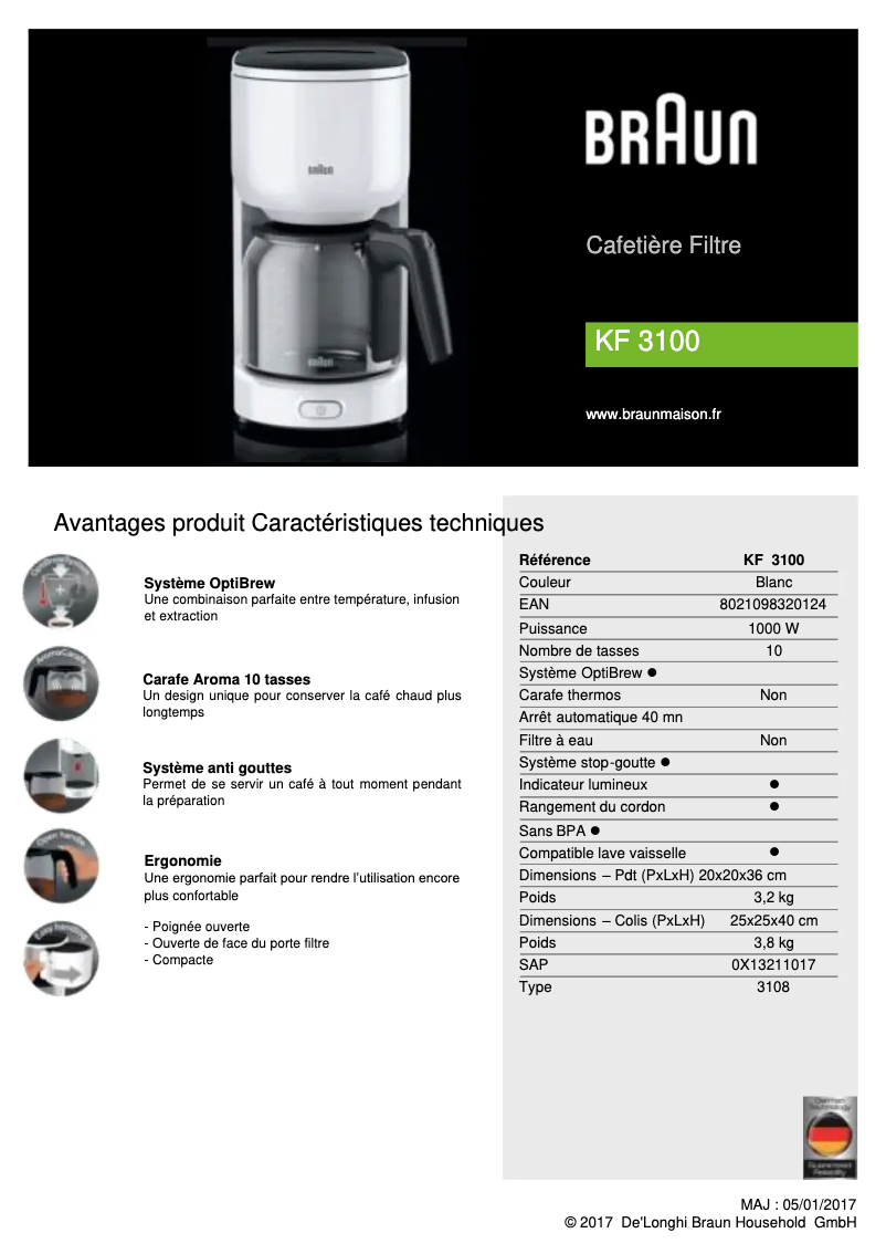 Page n°1 - Manuel utilisateur Braun PurEase KF 3100