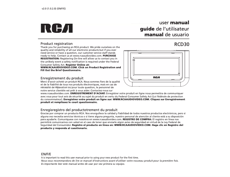 Page n°1 - Manuel utilisateur audiovox RCD30