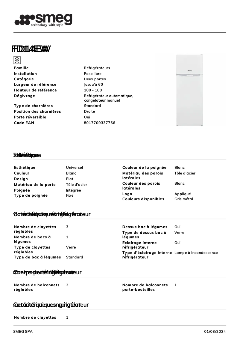 Page n°1 - Fiche technique Smeg FD14EW