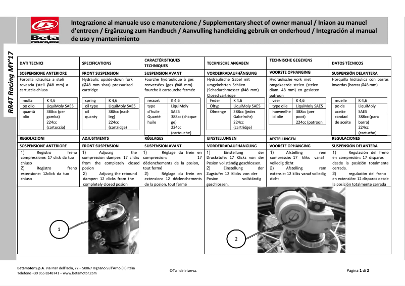 Página 1 del manual Manual de usuario Beta RR 4T (2017)