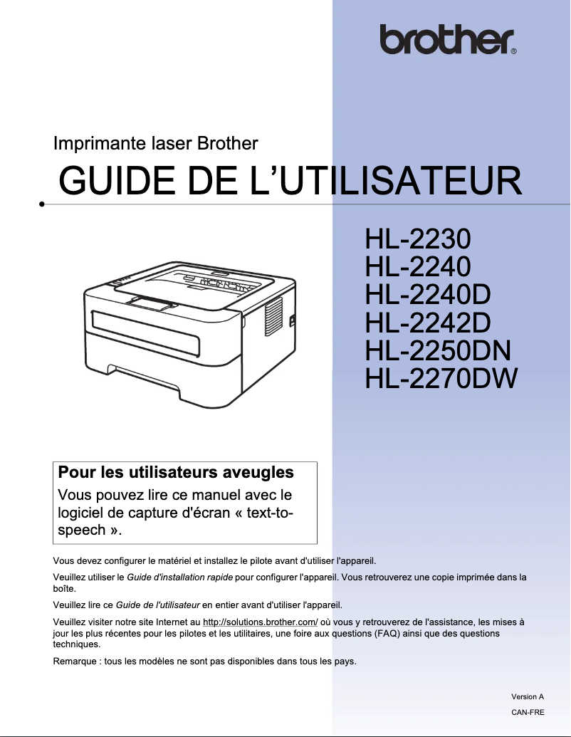Page n°1 - Manuel utilisateur Brother HL-2230