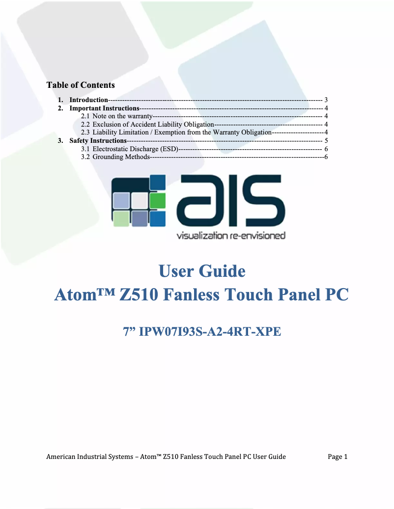 Page n°1 - Manuel utilisateur AIS IPW07I93S-A2-XPE