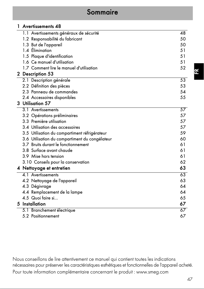 Page n°1 - Mode d'emploi Smeg FAB30LR1