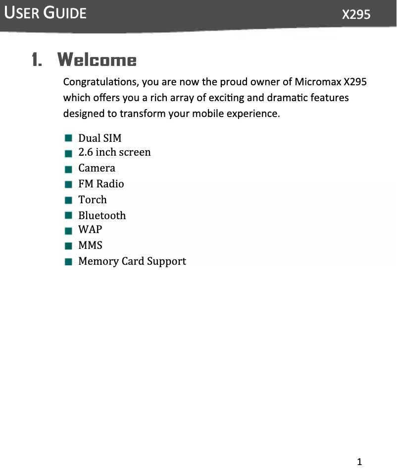 Page 1 de la notice Manuel utilisateur Micromax X295