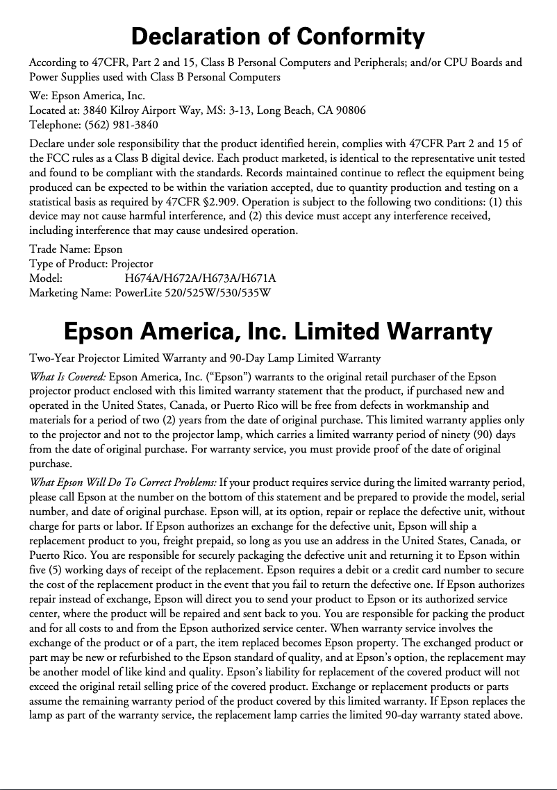 Image de la première page du manuel de l'appareil PowerLite 535W