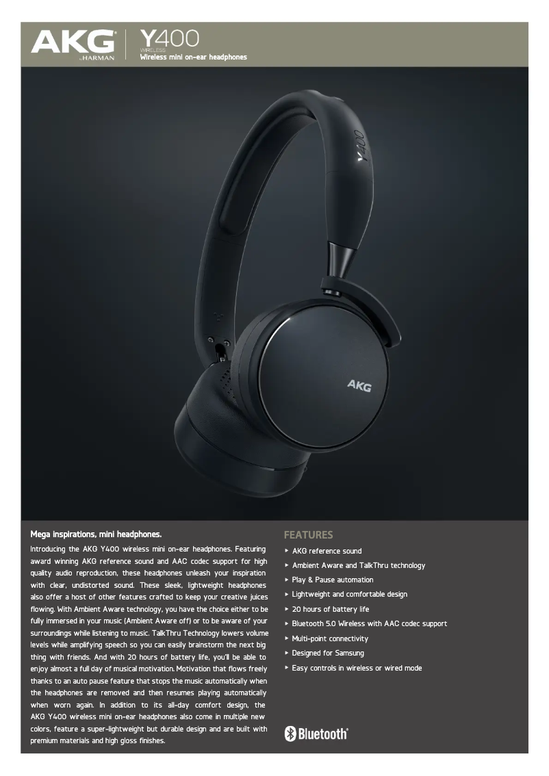 Página 1 del manual Ficha técnica AKG Y400