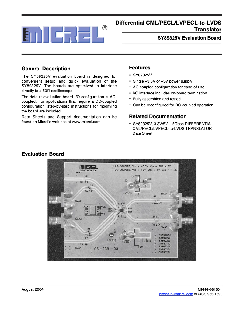 Page 1 de la notice Manuel utilisateur Microchip SY89325V