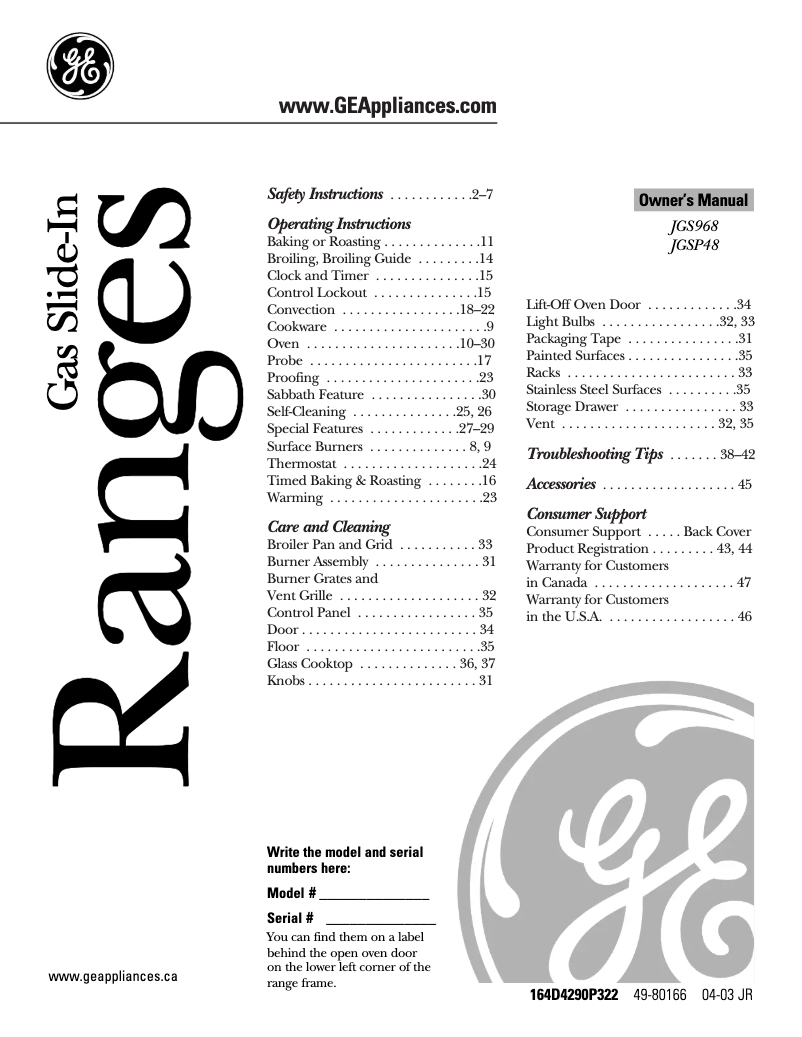 Page 1 de la notice Mode d'emploi GE JGS968SHSS