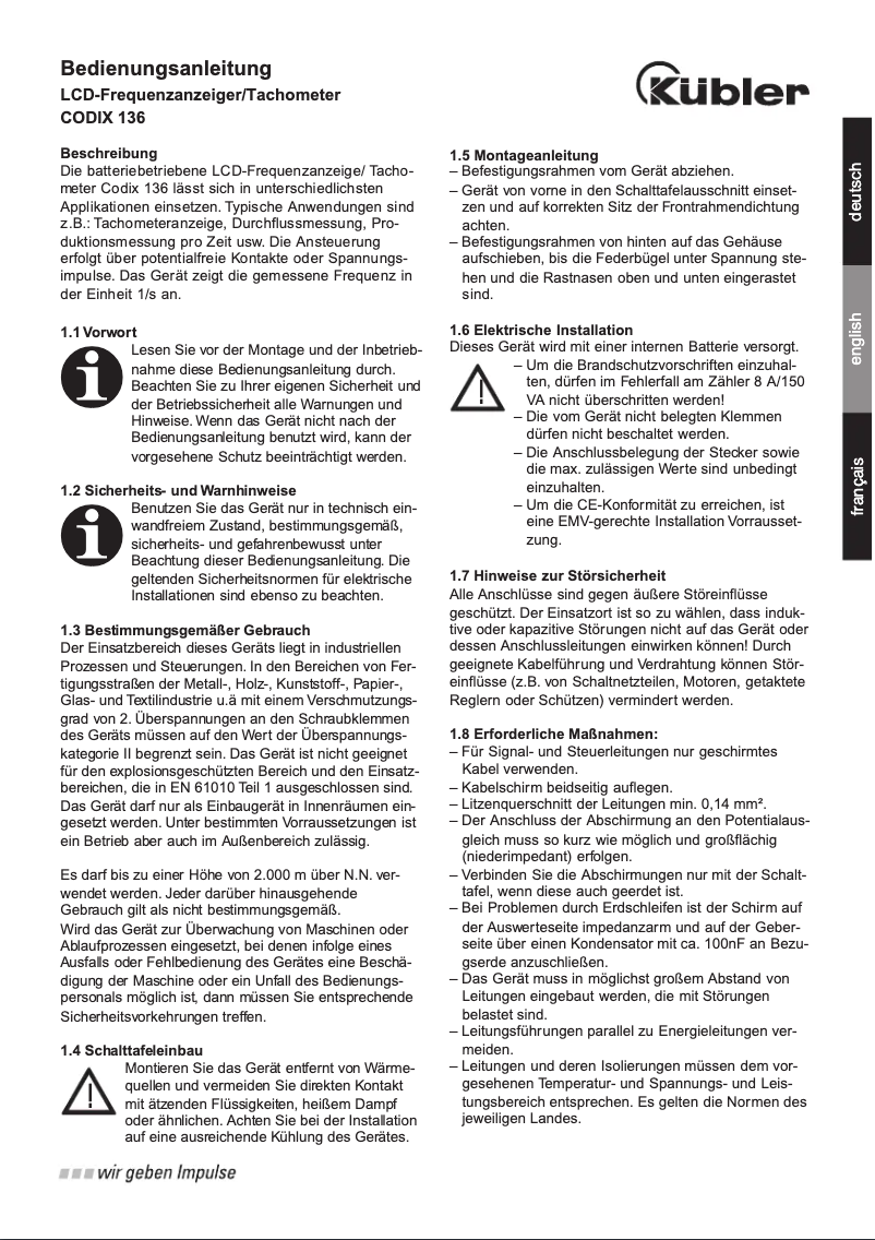 Image de la première page du manuel de l'appareil CODIX 136