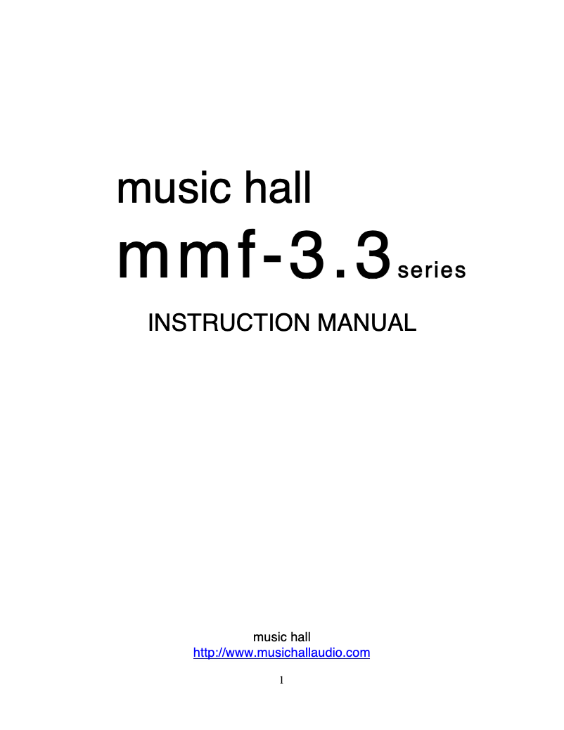 Page n°1 - Manuel utilisateur Music Hall MMF-3.3 SE