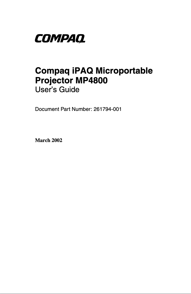 Page n°1 - Manuel utilisateur Compaq iPAQ MP4800
