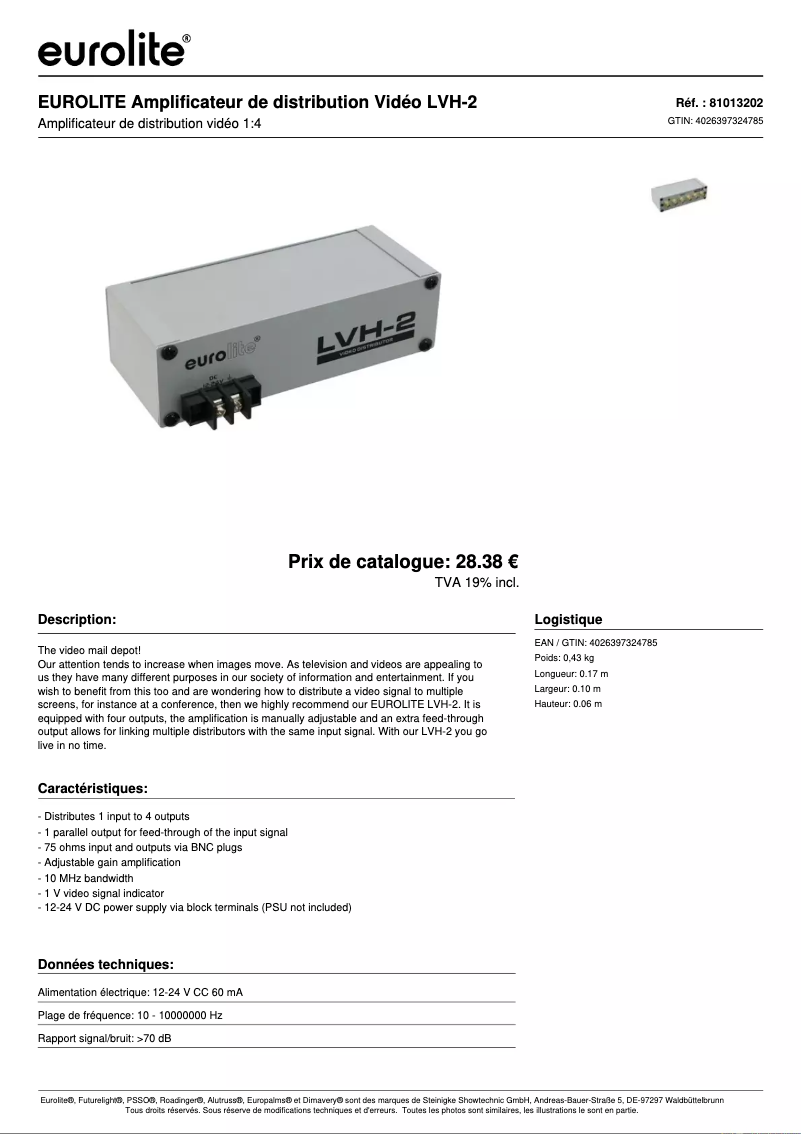 Page n°1 - Fiche technique Eurolite LVH-2