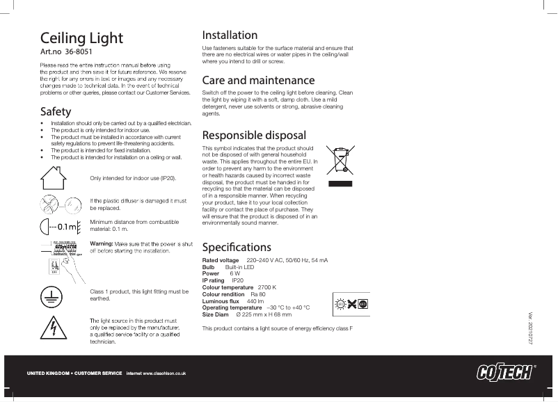 Page 1 de la notice Manuel utilisateur Cotech 36-8051